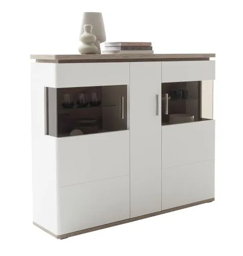 Highboard Palermo | Soft white / Viking Oak | mit Beleuchtung