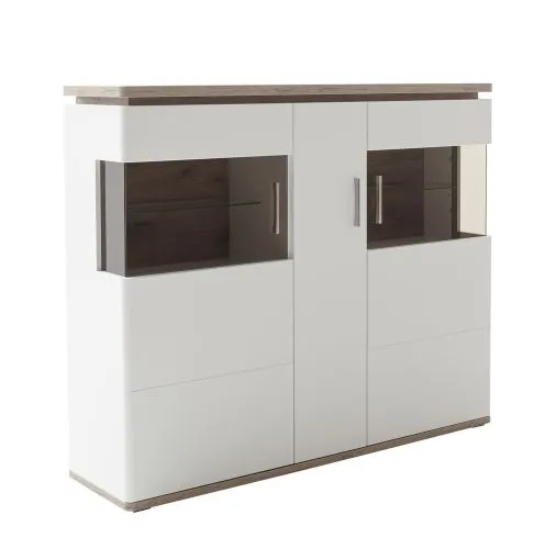 Highboard Palermo | Soft white / Viking Oak | mit Beleuchtung