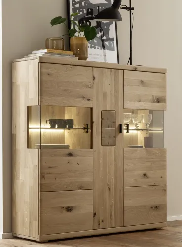 Highboard Palma | Asteiche / Balkeneiche | optional Beleuchtung
