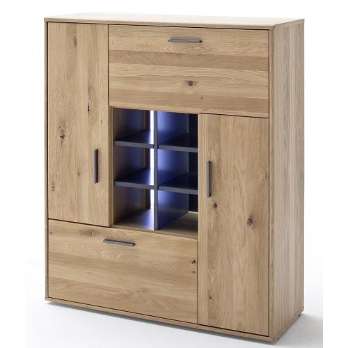 Highboard Portland | Asteiche Bianco massiv | LED Beleuchtung