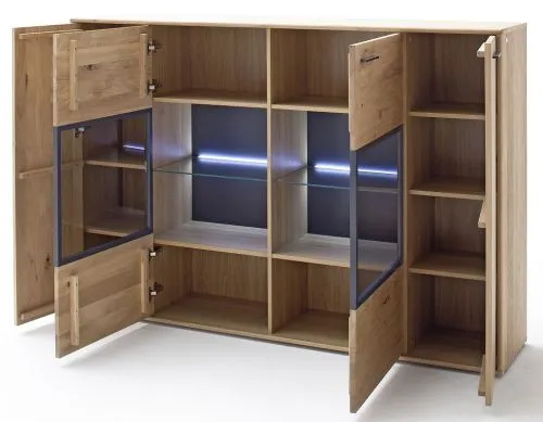 Highboard Portland 2 | Asteiche Bianco | LED Beleuchtung