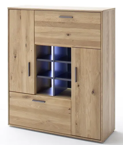 Highboard Portland | Asteiche Bianco massiv | mit 2-er set LED Band 40 cm