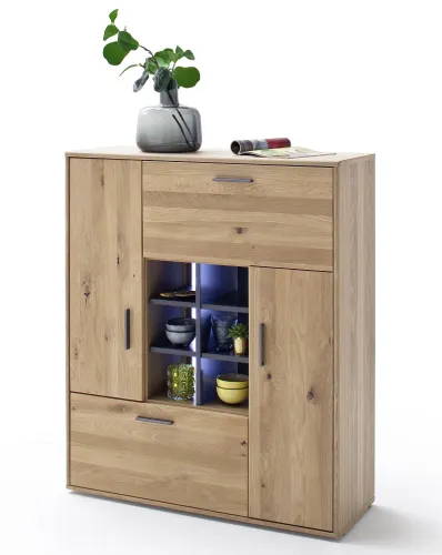 Highboard Portland | Asteiche Bianco massiv | ohne Beleuchtung