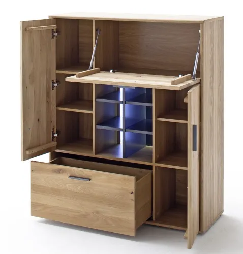 Highboard Portland | Asteiche Bianco massiv | ohne Beleuchtung