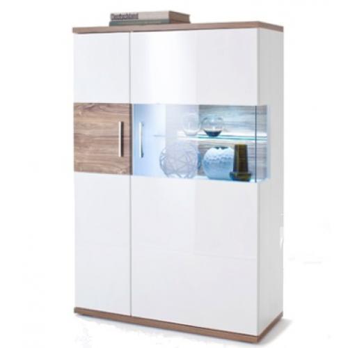 Highboard (R) Luzern | weiß Hochglanz / Sterling Oak | LED Beleuchtung