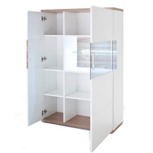 Highboard (R) Luzern | weiß Hochglanz / Sterling Oak | LED Beleuchtung