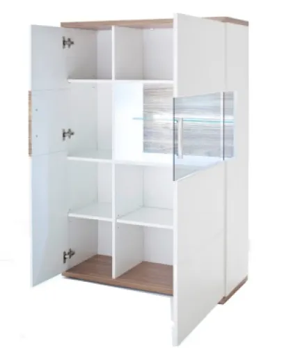 Highboard (R) Luzern | weiß Hochglanz / Sterling Oak | Komplettset