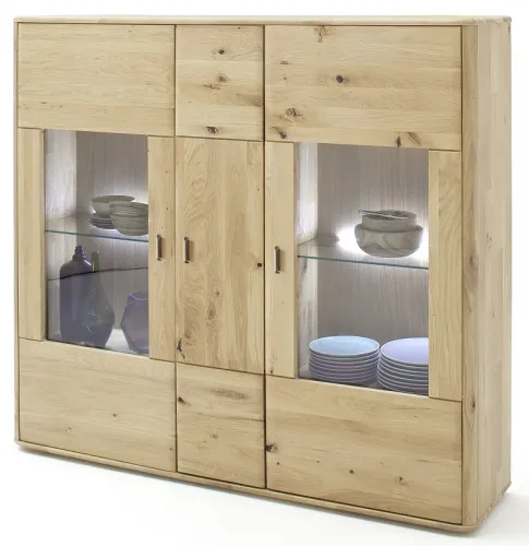 Highboard Ravello 2 | Balkeneiche Bianco | mit 2er Set LED Rückwandbeleuchtung