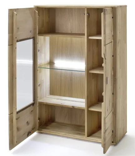 Highboard Ravello rechts | Balkeneiche Bianco | mit 1er Set LED Rückwandbeleuchtung