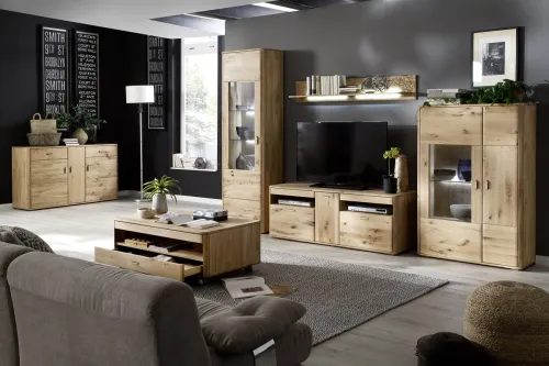 Highboard Ravello rechts | Balkeneiche Bianco | ohne Beleuchtung