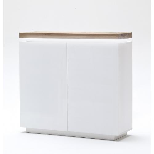 Highboard Romina | weiß matt / Eiche massiv | inkl. LED Beleuchtung