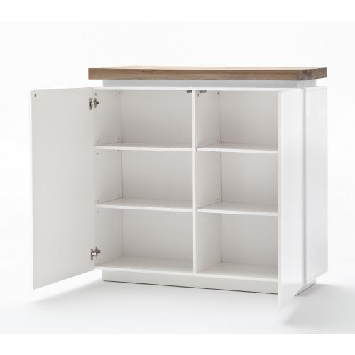Highboard Romina | weiß matt / Eiche massiv | inkl. LED Beleuchtung