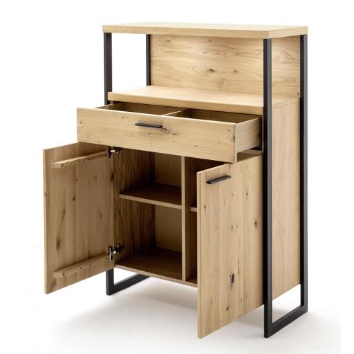 Highboard Salerno | Balkeneiche / Eiche Bianco | LED Beleuchtung