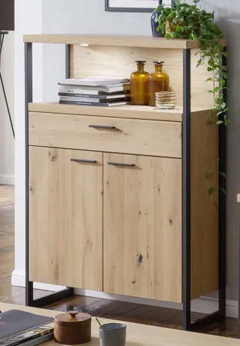 Highboard Salerno | Balkeneiche / Eiche Bianco | mit 2er Set LED Unterbauspot