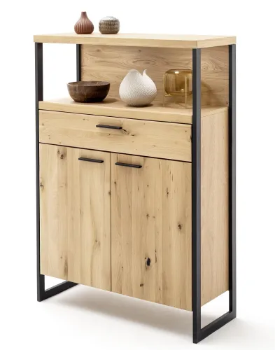 Highboard Salerno | Balkeneiche / Eiche Bianco | mit 2er Set LED Unterbauspot