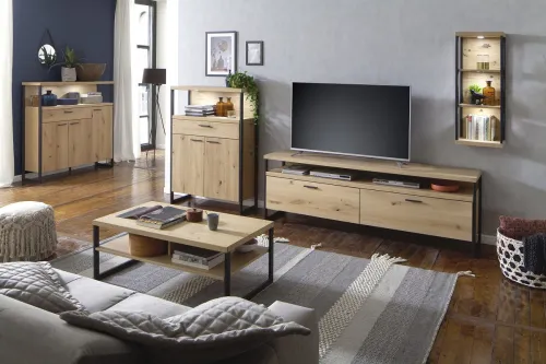 Highboard Salerno | Balkeneiche / Eiche Bianco | ohne Beleuchtung