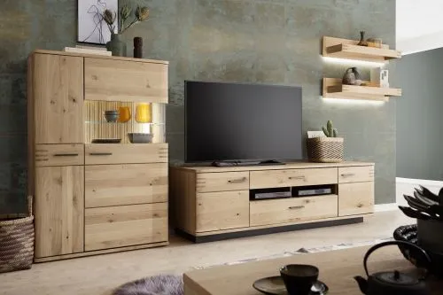 Highboard Salvador klein | Balkeneiche Bianco | LED Beleuchtung