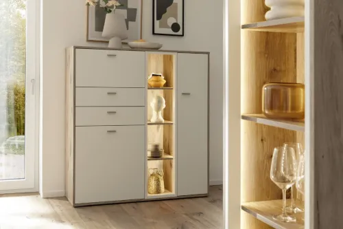 Highboard Santerno | Soft white / Viking Oak | ohne Beleuchtung
