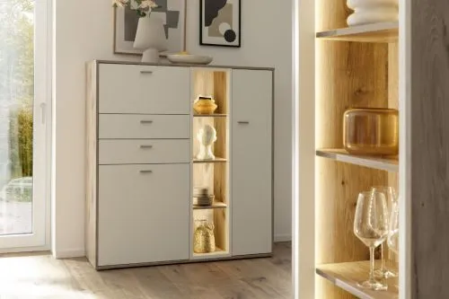 Highboard Santerno | Soft white / Viking Oak | ohne Beleuchtung