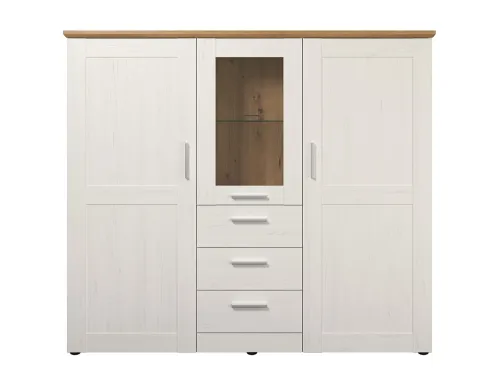 Highboard Shade | Andersen Pinie weiß / Artisan Eiche | Landhausstil | mit 1er Set LED Glasbodenclips