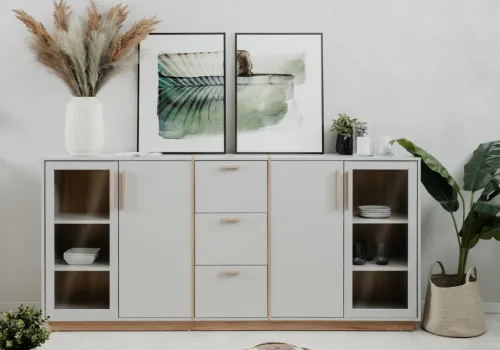 Highboard Sideboard Split | steingrau / Jackson Hickory