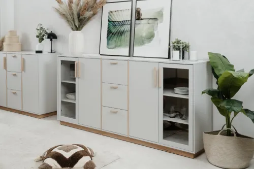 Highboard Sideboard Split | steingrau / Jackson Hickory