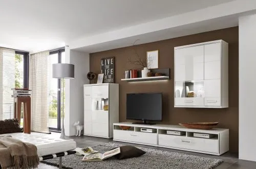 Highboard Trento 2 | weiß Hochglanz | mit 1er Set LED Unterbauspot weiß