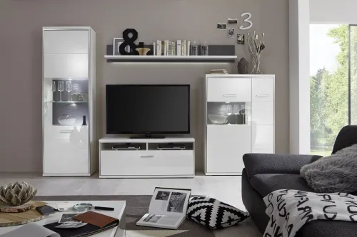 Highboard Trento 3 | weiß Hochglanz | mit 1er Set LED Unberbauspot weiß