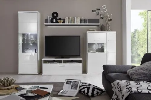 Highboard Trento 3 | weiß Hochglanz | mit 1er Set LED Unberbauspot weiß