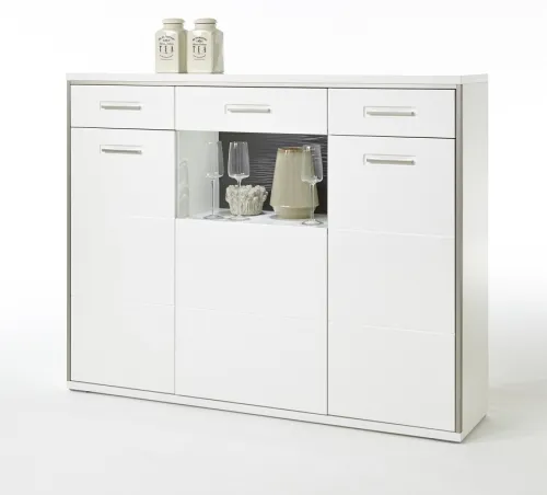 Highboard Trento | weiß Hochglanz | mit 1er Set LED Unterbauspot weiß