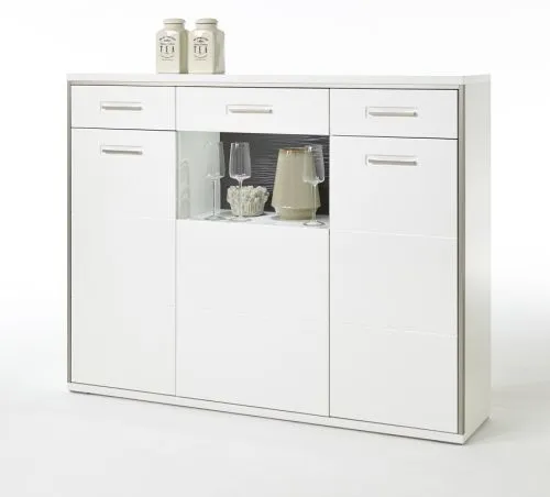 Highboard Trento | weiß Hochglanz | mit 1er Set LED Unterbauspot weiß
