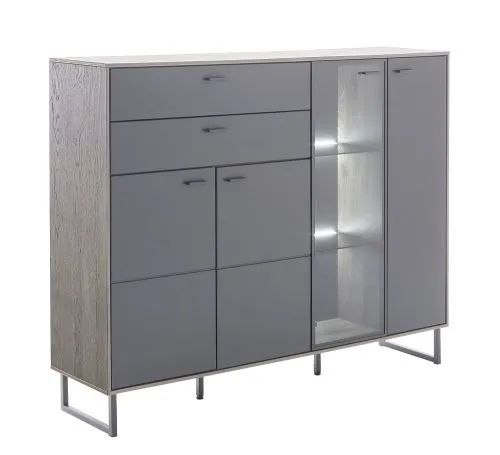 Highboard Venezia | Softblack / Vulcano Eiche | mit Rückwandbeleuchtung