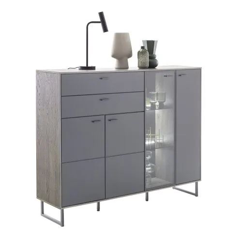 Highboard Venezia | Softblack / Vulcano Eiche | mit Rückwandbeleuchtung