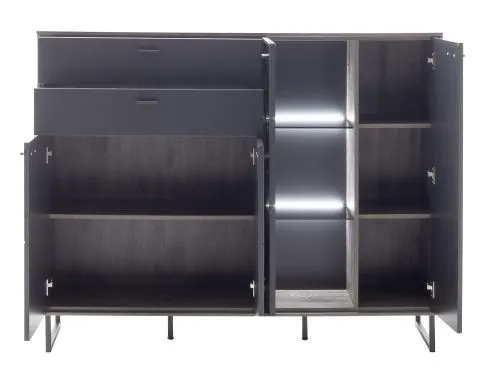 Highboard Venezia | Softblack / Vulcano Eiche | mit Rückwandbeleuchtung