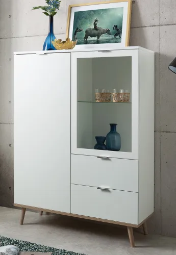 Highboard Vitrine Oslo | Skandinavisch | weiß / Sonoma Eiche