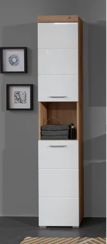 Hochschrank Amanda | weiß Hochglanz / Eiche Asteiche