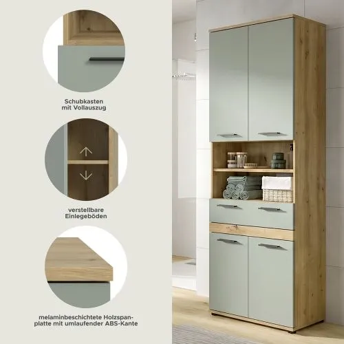 Hochschrank Badschrank Blake | Salbei / Artisan Eiche