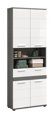 Hochschrank Badschrank Blake | weiß Hochglanz / Rauchsilber