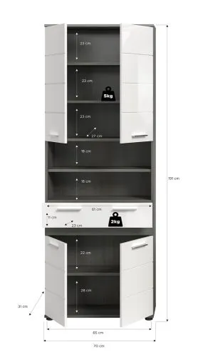 Hochschrank Badschrank Blake | weiß Hochglanz / Rauchsilber