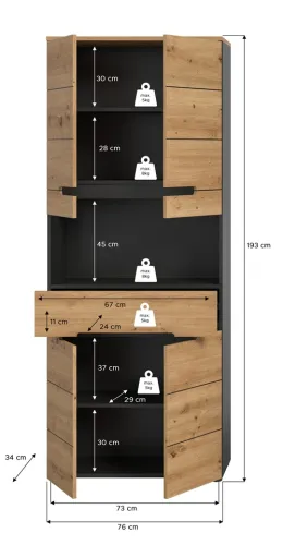Hochschrank breit Canu | Artisan Eiche / Basalt grau