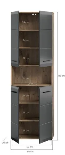 Hochschrank breit Ice | Nox Oak / schwarz matt