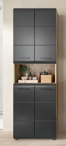 Hochschrank breit Ice | Nox Oak / schwarz matt