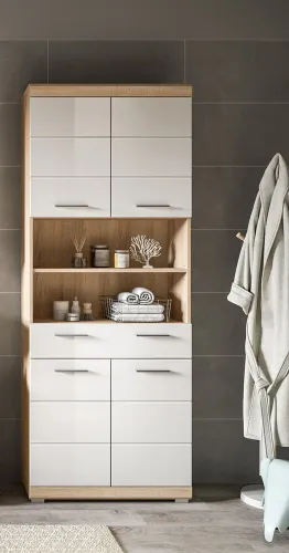Hochschrank breit Lambada | weiß Hochglanz / Sonoma Eiche