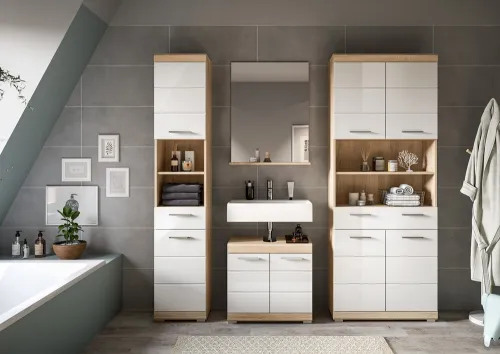 Hochschrank breit Lambada | weiß Hochglanz / Sonoma Eiche