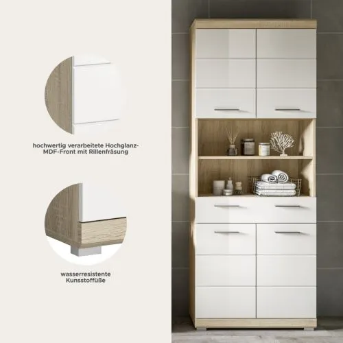 Hochschrank breit Lambada | weiß Hochglanz / Sonoma Eiche