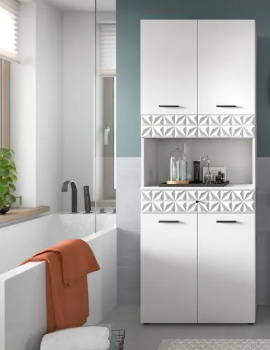 Hochschrank breit Prisma | weiß / weiß Hochglanz