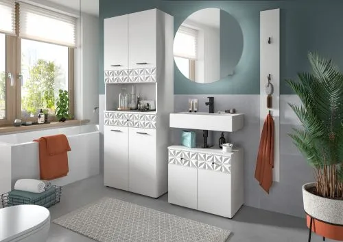 Hochschrank breit Prisma | weiß / weiß Hochglanz