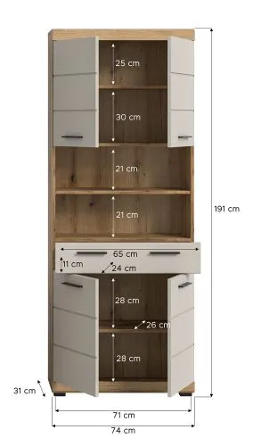 Hochschrank breit Scout | mit Schubkasten | Kaschmir / Evoak Oak