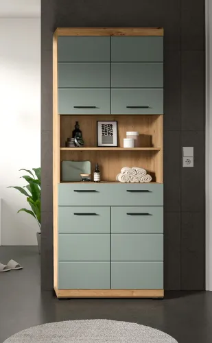 Hochschrank breit Scout | mit Schubkasten | Salbei / Artisan Eiche