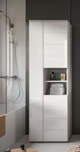 Hochschrank breit Vira | weiß / weiß Hochglanz